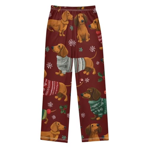 Xmas Snowflake Dachshund Boys Long Pants Soft Trousers Elastic Waist Kids Lounge Bottoms with Pockets S-XL2