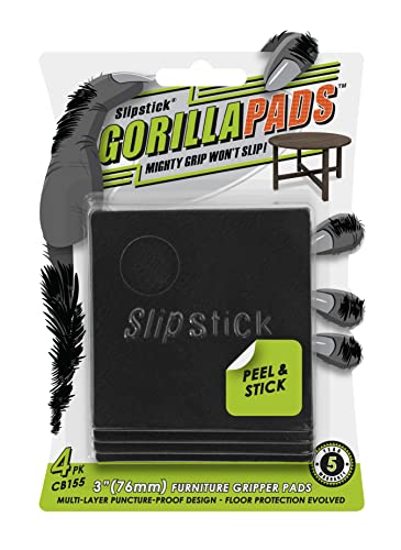 Image of Slipstick GorillaPads Non Slip Furniture Pads /Gripper Floor Protectors (Set of 4) 3 Inch Square Self Adhesive Rubber Stoppers for Furniture Legs, CB155