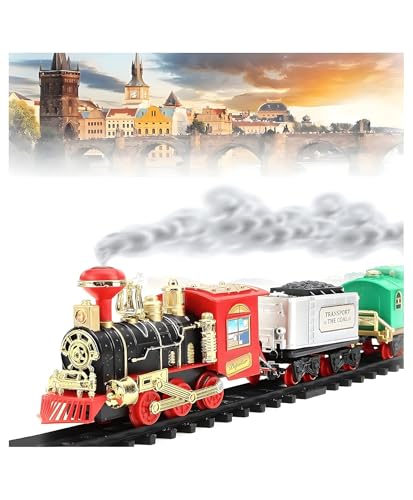 Image of Choo Choo Toy Train Set with Long Track, Realistic Smoke & Sound Effects, Battery Operated, Built-in Flashlight, Circular Track System, Immersive Play for Kids- Pack of 1- Color May Vary