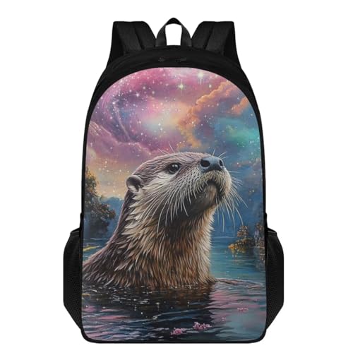 Sea Otter Boys Backpack for Kids Children Teens Galaxy Elementary Middle School Backpack Primary School Bookbag for Girls Back to School Backpack 17inch,Waterproof Lightweight