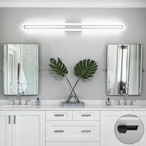 Image of SOLFART Brushed Nickel Vanity Lights for Bathroom 48 Inch 5 Color Adjustable Vanity Lighting Over Mirror 5CCT