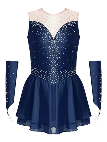 Kvysinly Brillante Chica Patinaje Artístico Vestido De Baile Con Guantes Sin Mangas Ballet Ropa Con Rhinestone Concurso Traje