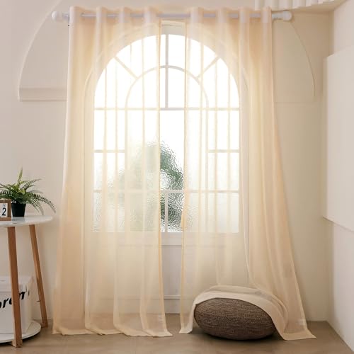 Image of Story@Home Sheer Curtains 8 Feet Long Set of 2 | Net Semi Transparent Curtain | Solid Printed | Semi Long Door Curtain for Living Room, Bedroom | (118 X 242 cm, Beige)