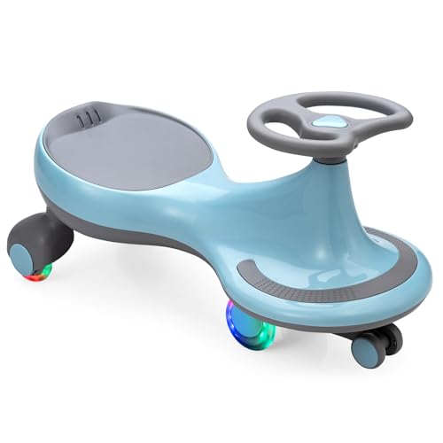 HONEY JOY Wiggle Car, 2 in 1 Swing Car for Kids, LED PU Flashing Wheels, No Batteries, Music, Gears or Pedals, Uses Twist, Turn, Ride On Toy for Toddlers Boys Girls 3 Years and Up (Blue)