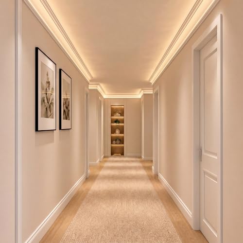 Image of Pushglossy 8 Pcs Round 47.24 inch(Total 31.5 Ft) Ceiling Crown Molding with LED Duct Kit for Seamless Ambient Waterproof Lighting Channel for Easy LED Trim Moulding Strip Installation