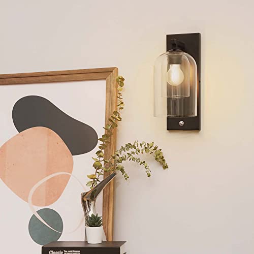 Teamson Home Modern 1-Light Wall Sconce With Clear Double Glass Dome Shade, Dimmable Light, And Rectangle Fixture, Matte Black #TOP1
