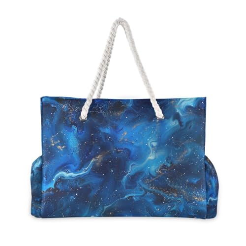 Blue Marble Large Bag Waterproof Sandproof with side pockets Large Tote Bags With Zipper for Weekend Travel2