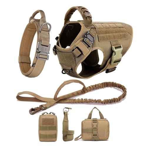 WAYO Dog Harness & Leash Set, Tactical Vest, L, Brown