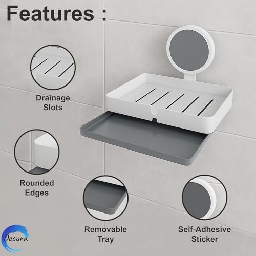 Image of Stickable Soap Holder for Washbasin | Compact Dish | Self adhesive wall mounted bathroom organizer without drill. Single plastic soap stand. Space saving rental friendly storage.