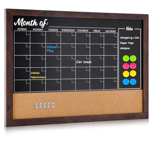 4 THOUGHT Chalkboard Calendar Corkboard Combo, 18" x 24" Bulletin