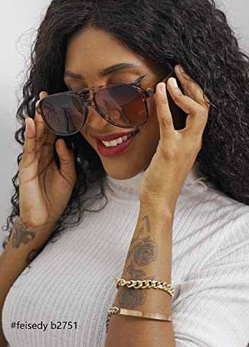 Image of FEISEDY Vintage Retro 70s Plastic Aviator Sunglasses Women Men Classic Large Squared Frame B2751