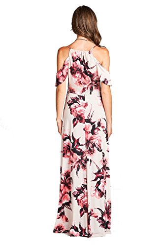 On Trend Women's Paris Bohemian V-Neck Printed Faux Wrap Long Maxi Resort Dress (Small, Pink)