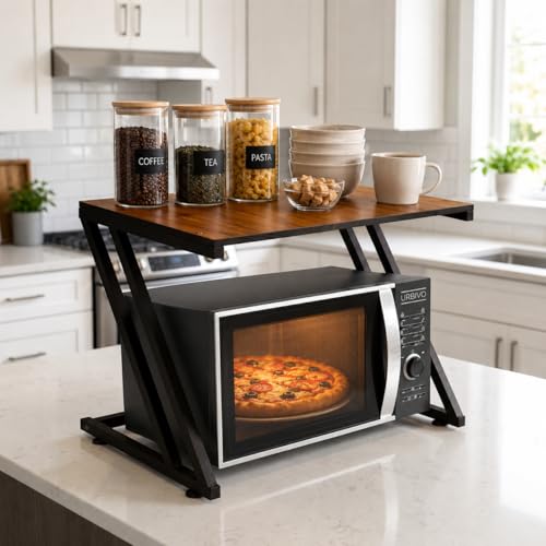 Image of Z-Series Microwave Oven Stand for Kitchen Microwave Stand for Kitchen Platform Wooden Top Metal Frame OTG Stand 40 kg Rust-Resistant 58x36.5x41 cm