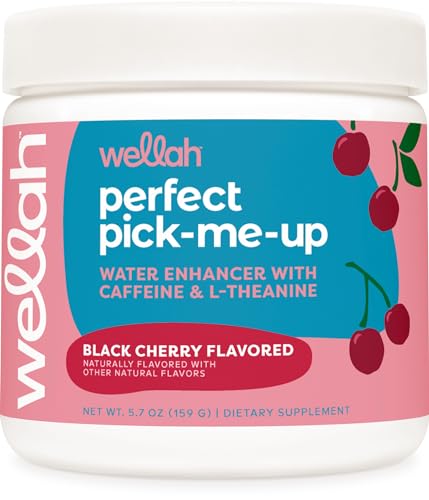 Image of Wellah Perfect Pick-Me-Up (Black Cherry) 30 Servings, Water Enhancer | Energy Boost Drink Mix with Caffeine & L-Theanine