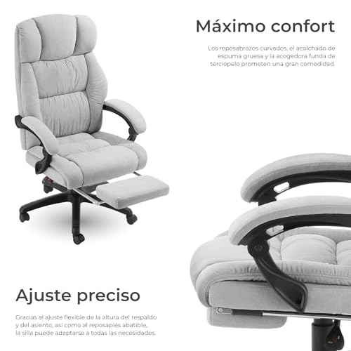Miniatura 4 de Tectake Silla Oficina Ergonomica Con Reposapiés Desplegable, Mobiliario De Oficina, Reposabrazos Ajustables, Sillas Oficina, Sillón, Silla Escritorio, Sillas Escritorio - Gris