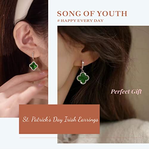 GAUEIOUR St. Patrick's Day Irish Earrings,New Vintage Silver Needle Emerald Green Leaf Earrings, Simple and Lucky Personality Diamond Leaf Earrings,Charm Irish Party Gift(Green) - Image 5