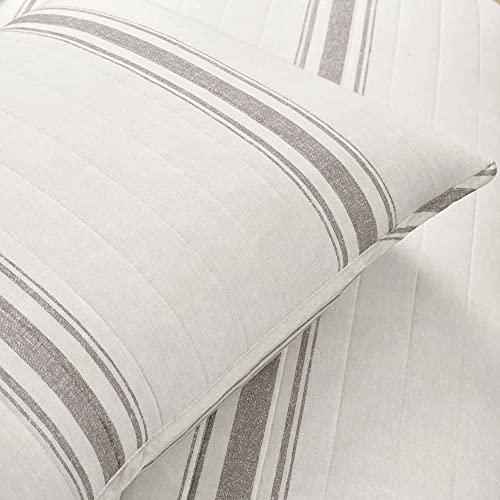 Image of Lush Decor Farmhouse Stripe Reversible Cotton Quilt King Size 3 Piece Set Gray - Farmhouse Bedding Set King Quilt - Striped Bedding