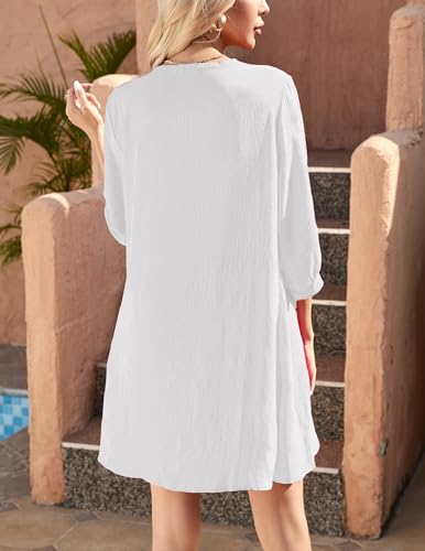 Image of Yekaty Kimonos for Women Lightweight Summer Cardigan Loose Beach Cover Up | kimono cardigans for women, 3 /4 sleeve layer with hip-covering fit for beach, vacation and casual summer outfits