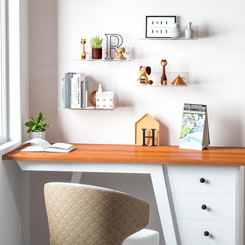 Image of 12 Inches Clear Wall Shelves, Moisture-Proof Acrylic Bathroom Organizer Shelves for Wall, Floating Shelves for Bathroom, Funko Pop Shelves, 4 Pack