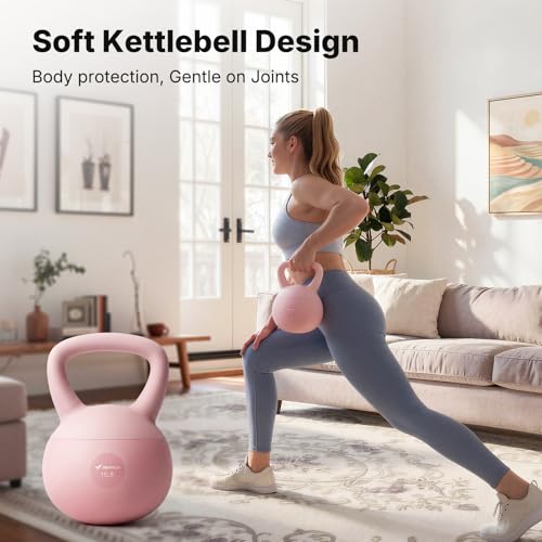MERACH Soft Kettlebells, Strength Training Kettlebell with Wide Non-Slip Handle, Sea and Iron Sand Filled Kettle Bell with Soft-Sided Cushioned Base for Home Workouts, Ideal for Men, Women(15lb Pink/25lb Blue) - Image 3