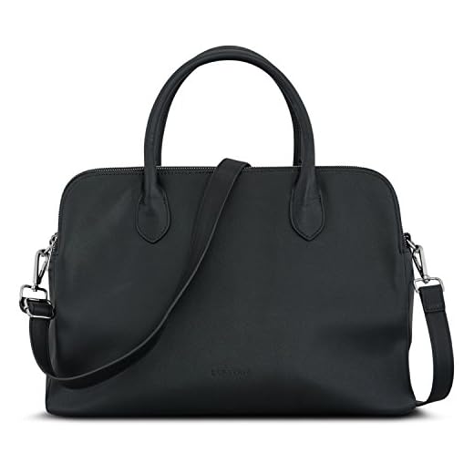 Expatrié Bolso de Mano Negra para Mujer - Bolsa de Mano Odette Hecho de Cuero Vegano - Mochila de Hombro Messenger Cuero PU Portátil 13'' / Maleta de Oficina - Elegante Bolso con Compartimentos