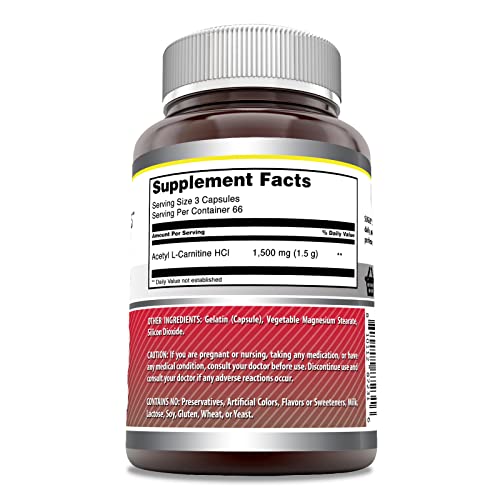 Amazing Formulas Acetyl L-Carnitine 1500mg 200 Capsules Supplement | ALCAR | Non-GMO | Gluten Free | Made in USA - Image 3