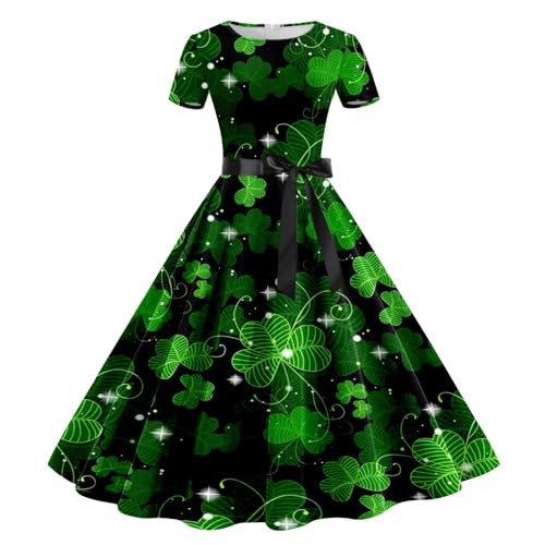 Costume de léprechaun irlandais pour femme avec trèfle porte-bonheur irlandais pour la Saint-Patrick - Vert - Sans manches - Robe de cocktail - Pour fête...