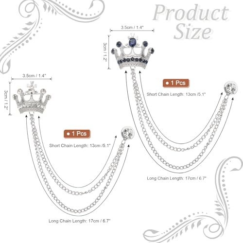 Image of PATIKIL Crown Hanging Chain Brooch Pins, Rhinestone Suit Pins Fashion Crystal Lapel Pins