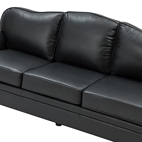 Hulala Home 81'' Upholstered Leather Sofa With Nailhead Trim And Rolled Armrests, Mid-Century Modern Living Room 3-Seater Couch, Black Couch With Removable Cushion For Bedroom Apartment #TOP5