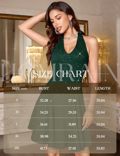 Image of HomRain Glitter Sparkle V Neck Cocktail Dress for Women 2026 A Line Backless Halter Sequin Homecoming Evening Party Dresses