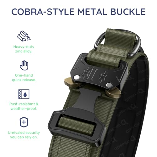 Image of Premium Tactical Dog Collar - Adjustable Military Heavy Duty Dog Collar for Medium Large Dogs - Durable Metal Buckle Dog Collar with Leather Control Handle and Soft Comfortable Padding