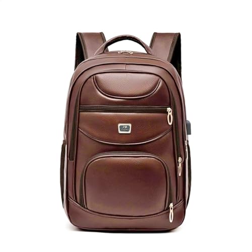 Mochila Executiva de Couro Sintético Impermeável, Preta, para Trabalho, Escola, Faculdade e Viagem (Marrom)