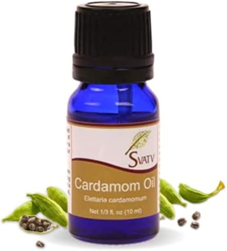 svatv Cardamomo (Elettaria cardamomum) aceite esencial 0.3fl oz (13oz). 100% Pure, sin diluir, grado Terapéutico