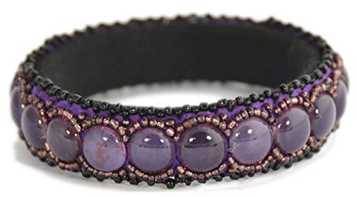 Bracelet bangle violet en perles de porcelaine et billes de verre, bijou jonc rigide coloré