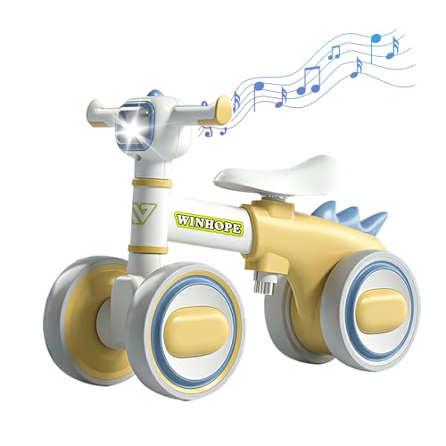 WinHope Baby Balance Bike for 1-3 Year Old Boys & Girls, Silent Wheels, with Colorful Lights & Music, Toddler Balance Bike for 12-36 Months Kids, Safe Ride-On Toy(Yellow)