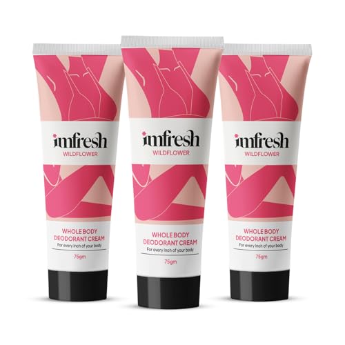 Image of imfresh Wildflower Deodorant Cream For Whole body (Pack of 3) | Long Lasting Odour Control | Helps in brightening underarms | Alcohol-Free 75gm each | As Seen on Shark Tank