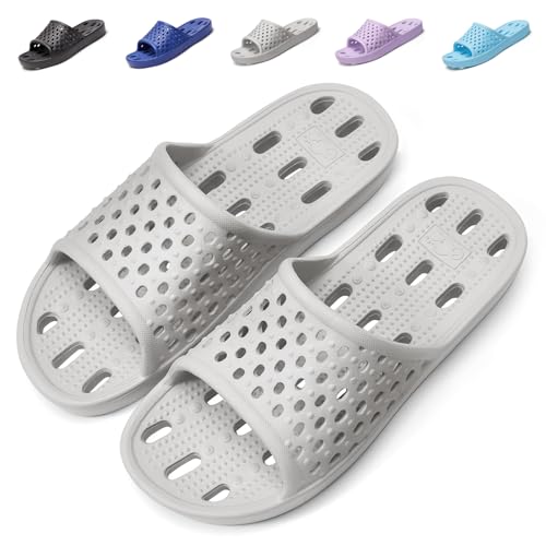 Aoowoll Shower Shoes for Men & Women Non-Slip Bathroom Slippers, Gray EU46