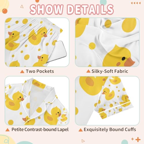 senya Cute Yellow Duck S Satin Summer Pajama Sets Silk Short Sleeve Button Down Sleepwear3