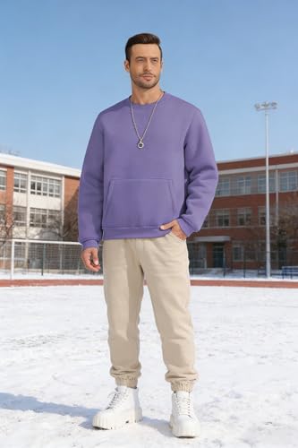 ZITY Mens Fleece Pullover Sweatshirt Sherpa Winter Warm Long Sleeve Thermal Heavyweight Sweaters Underwear Crewneck Tops Purple - image 2