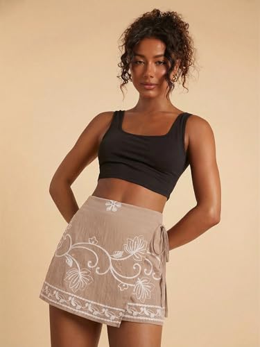 Image of SweatyRocks Women's Boho Mini Skirts Floral Shorts Tie Side Wrap Skorts