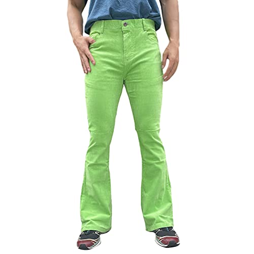 HAORUN Men Corduroy Bell Bottom Flares Pants Slim Fit 60s 70s Vintage Bootcut Trousers (Green-Classic, 36)