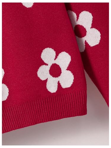 Image of BEAUDRM Girl's Cute Bow Sweater Crew Neck Long Sleeve Drop Shoulder Loose Pullover Tops