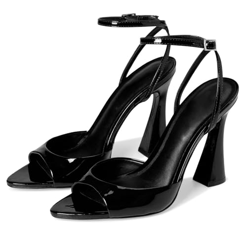 RJYLP Womens Heeled Sandals Ankle Strap Heels Sandals Pointed Toe Black Stiletto High Heels Sexy Dress Party Pumps Shoes