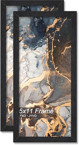 Fxojyvo Engineered Wood 5x11 Picture Frame Set of 2, Black Frame for 5 x 11 Inch Picture Poster Photo, Light Weight 5 by 11 Frame with Wood-grain for Wall - 2 Pack/Black/5