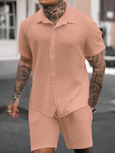 Image of Zilcon Men's 2 Piece Outfit Casual Short Sleeve Button Down Shirt Beach Summer Loose Pant Sets
