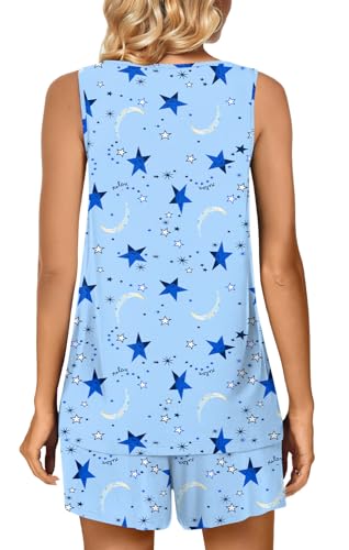 Image of POPYOUNG Pajama Set for Women Summer 2 Piece Lounge Shorts Sets Sleepwear