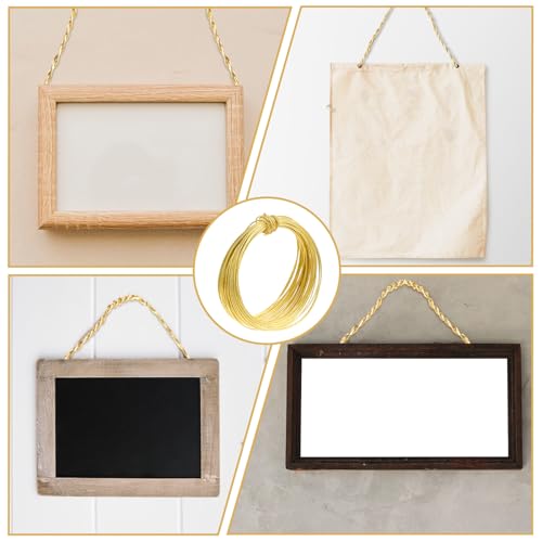 Image of JJUNW 32.5 Feet Picture Hanging Wire, Gold Wire Braces Wire Gold Floral Picture Frame Wire, Picture Wire Hanging Kit For Photo Frame Picture, Holiday Decor, Crafts, Mirror Supports Up To 35lbs(Golden)