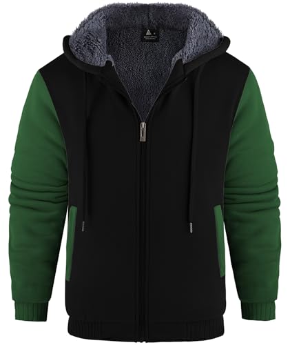 V VALANCH Men Hoodies Zip Up Sherpa Lined Sweatshirts Heavyweight Thick Warm Fleece Winter Jacket