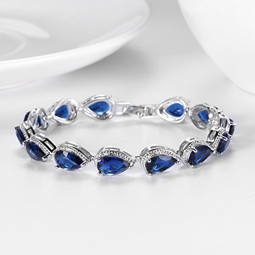 SELOVO Wedding Bridal Teardrop Bracelet Chain Link Cubic Zirconia Silver Tone4