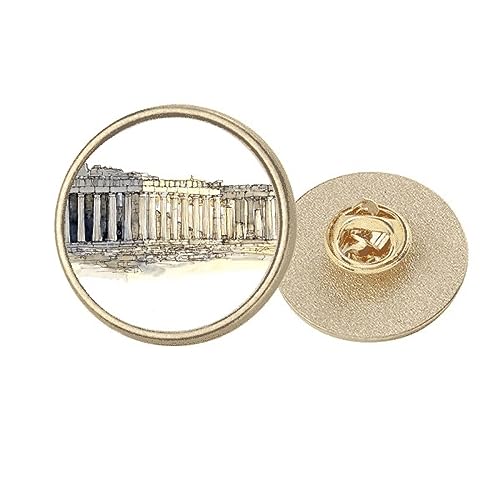 Broche ronde Acropole d'Athènes en métal doré cadeau culturel pour femme